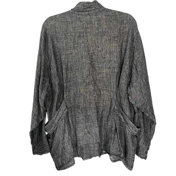 Flax Vtg. Tunic Top L 100% Linen Lagenlook Pockets Long Button Front Black - Picture 2 of 9